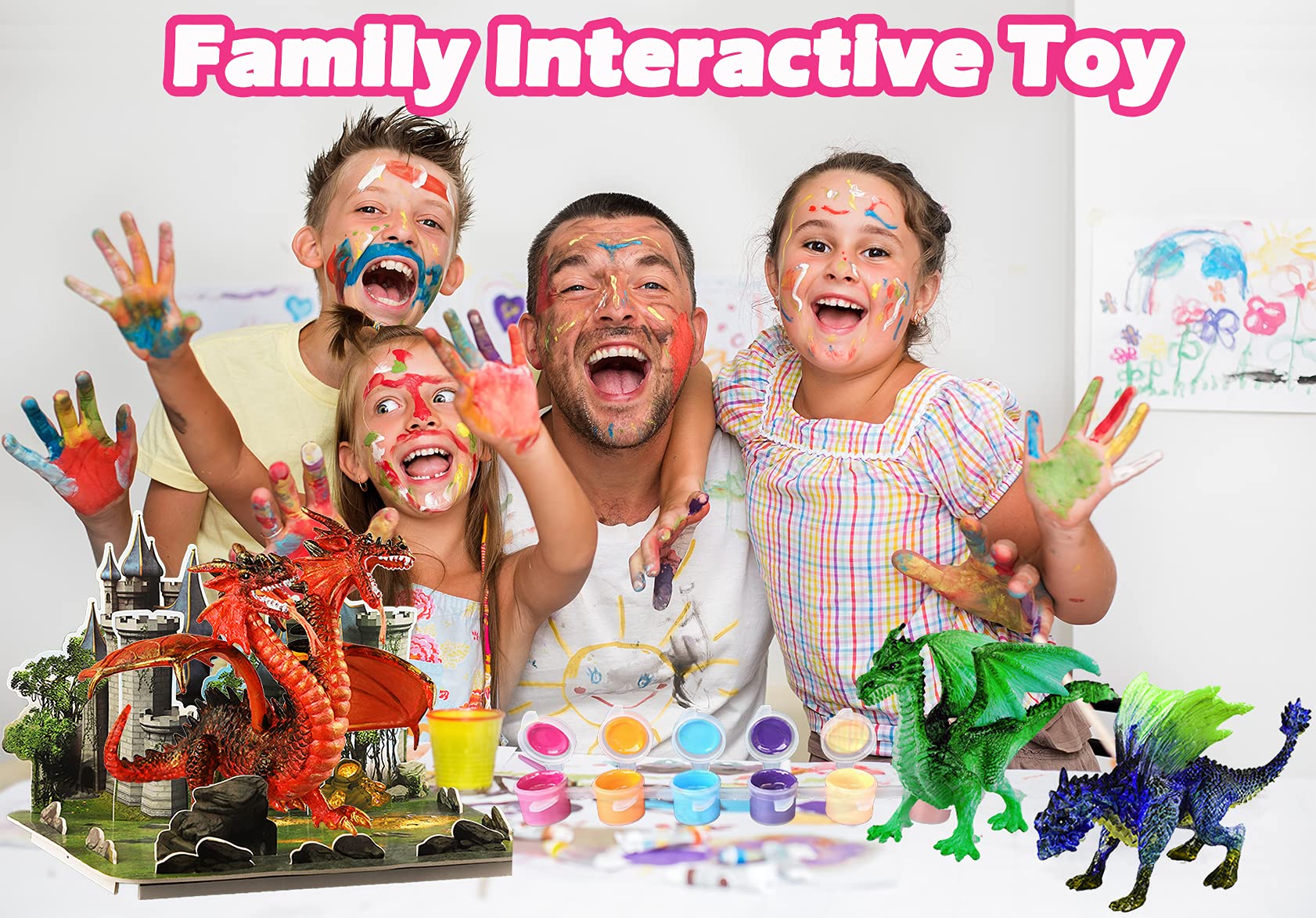 Yileqi Paint Your Own Dragons Painting Kit, Dragon Toys Arts and Crafts for Kids Age 4 5 6 7 8 9 Years Old, Dragon Party Favor Art Supplies DIY Activities Kit for Kids Birthday Gift