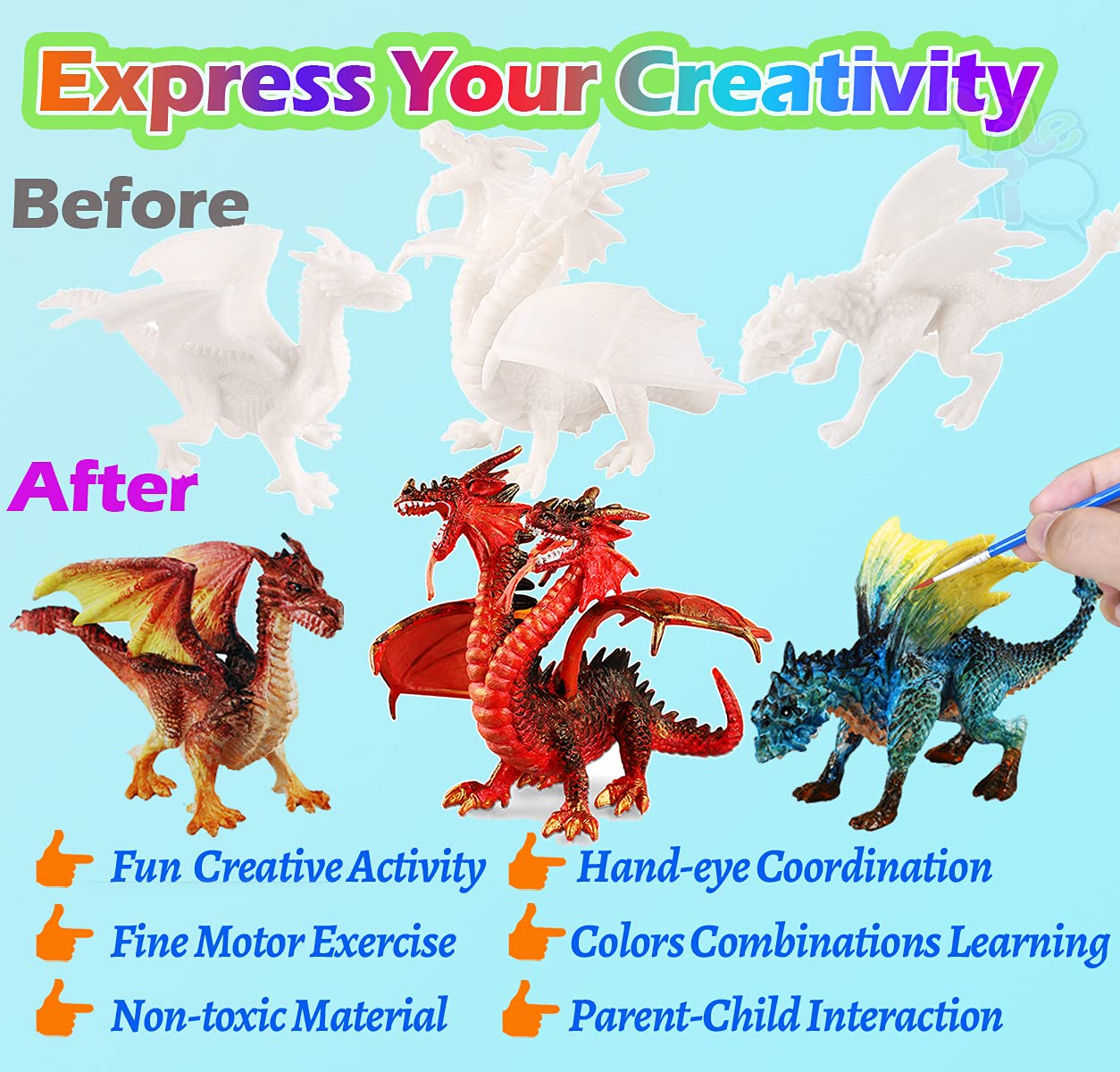 Yileqi Paint Your Own Dragons Painting Kit, Dragon Toys Arts and Crafts for Kids Age 4 5 6 7 8 9 Years Old, Dragon Party Favor Art Supplies DIY Activities Kit for Kids Birthday Gift