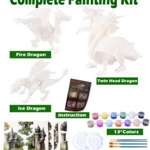 Yileqi Paint Your Own Dragons Painting Kit, Dragon Toys Arts and Crafts for Kids Age 4 5 6 7 8 9 Years Old, Dragon Party Favor Art Supplies DIY Activities Kit for Kids Birthday Gift