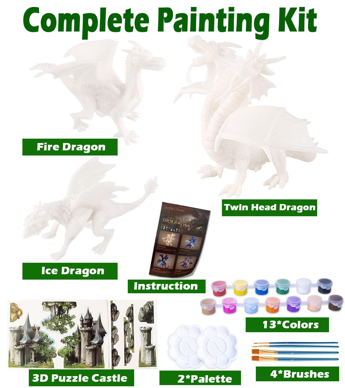 Yileqi Paint Your Own Dragons Painting Kit, Dragon Toys Arts and Crafts for Kids Age 4 5 6 7 8 9 Years Old, Dragon Party Favor Art Supplies DIY Activities Kit for Kids Birthday Gift