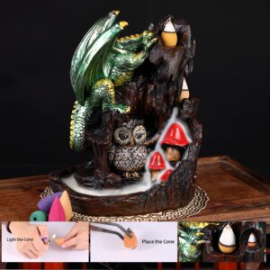 Zvaiuk Dragon Backflow 2 Sided Mountain Waterfall Incense Burner,Fountain Smoke Incense Holder with 100 Backflow Incense Cones, Tweezers, Mat，Resin Aromatherapy Meditation Decor