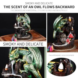 Zvaiuk Dragon Backflow 2 Sided Mountain Waterfall Incense Burner,Fountain Smoke Incense Holder with 100 Backflow Incense Cones, Tweezers, Mat，Resin Aromatherapy Meditation Decor