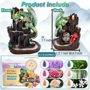 Zvaiuk Dragon Backflow 2 Sided Mountain Waterfall Incense Burner,Fountain Smoke Incense Holder with 100 Backflow Incense Cones, Tweezers, Mat，Resin Aromatherapy Meditation Decor