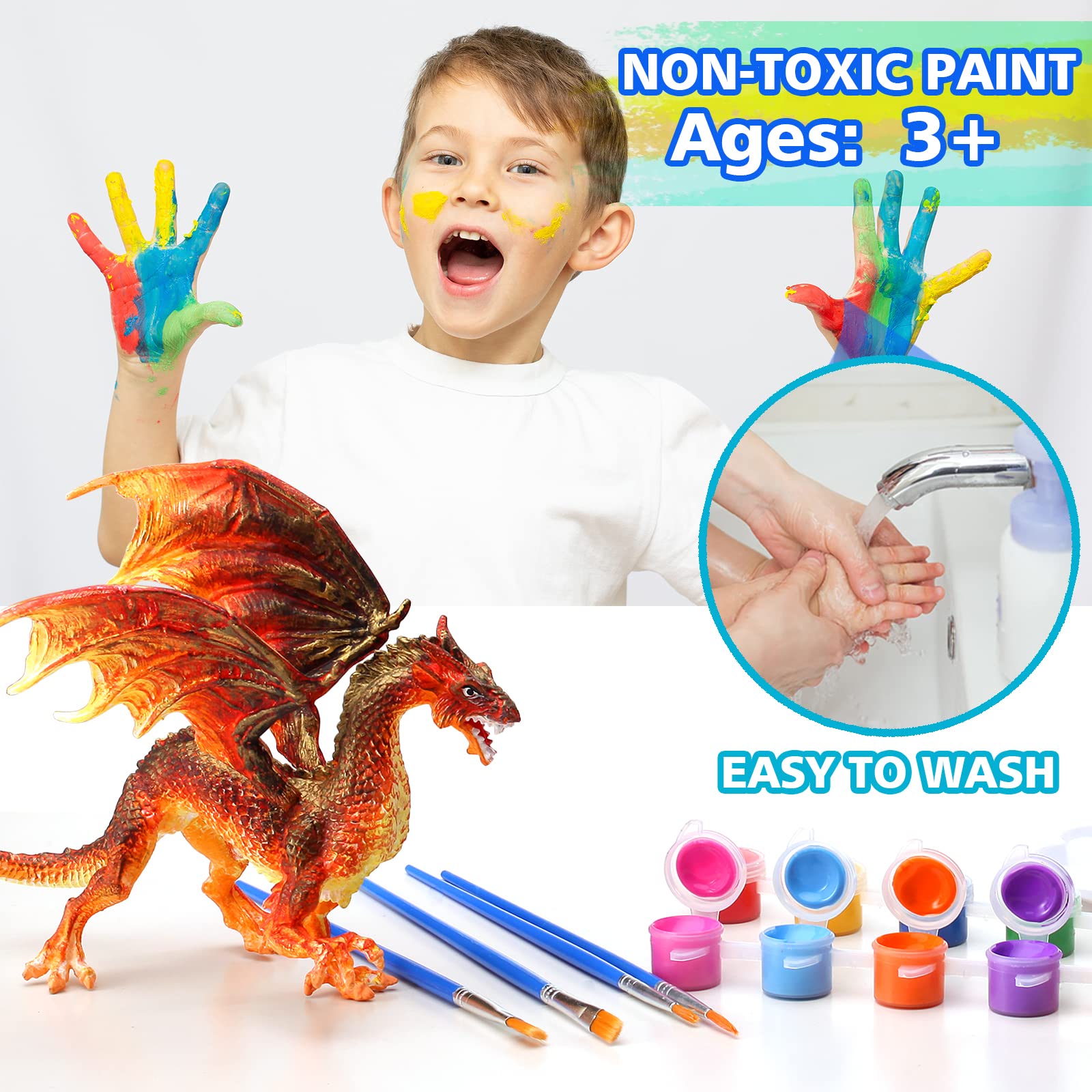 SOLDAY Painting Dragon Toys Kits for Kids Arts and Crafts Ages 3 6 5 7 9 12 Boys Girls to Make Your Own Paintable Figurines Birthday Party Supplies - 2 Dragons