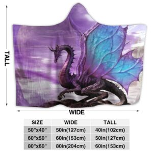 wsrgvab Dragon Fantasy Purple Hoodie Blanket Wearable Throw Blankets for Couch Blanket Hooded for Kids Teens Men Women