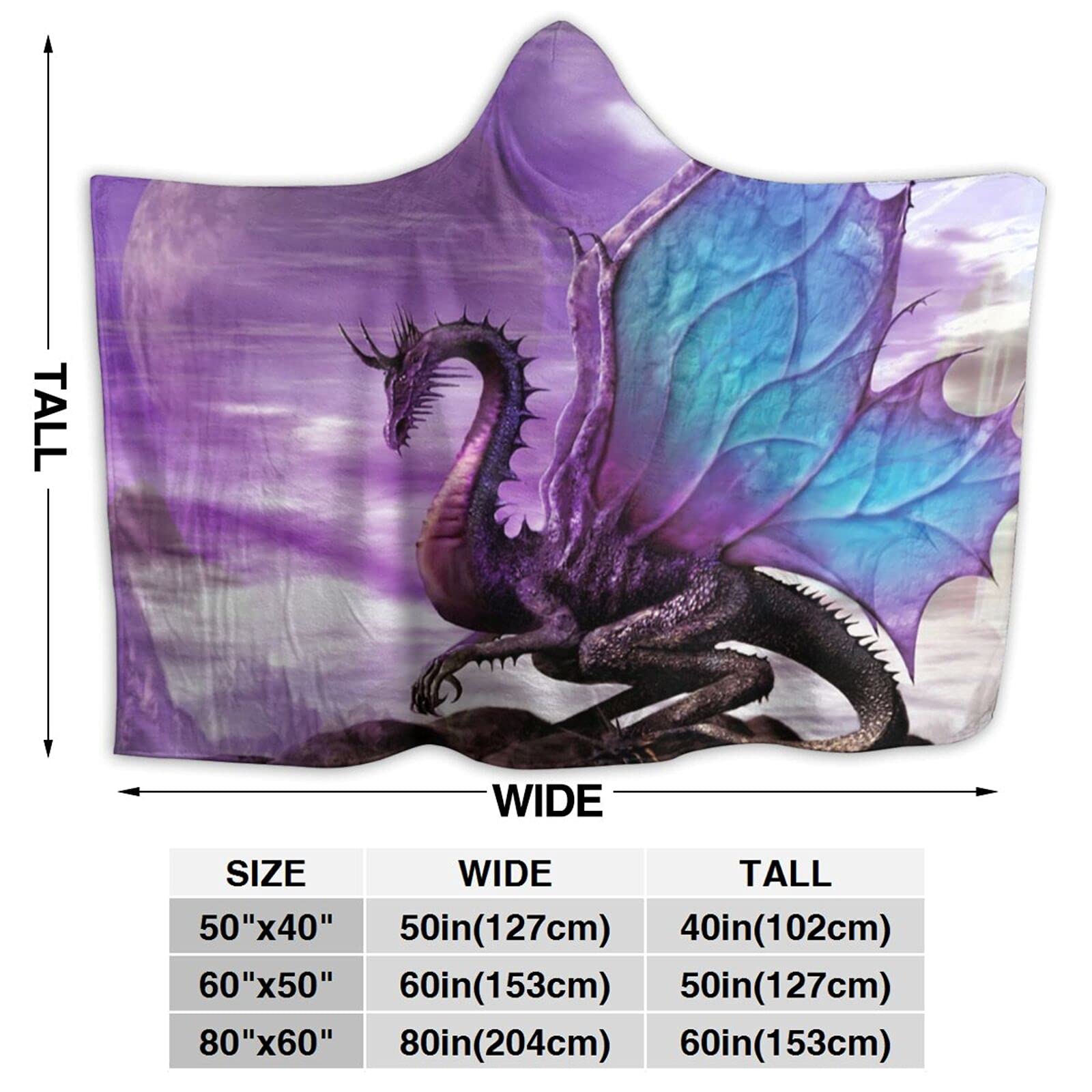 wsrgvab Dragon Fantasy Purple Hoodie Blanket Wearable Throw Blankets for Couch Blanket Hooded for Kids Teens Men Women