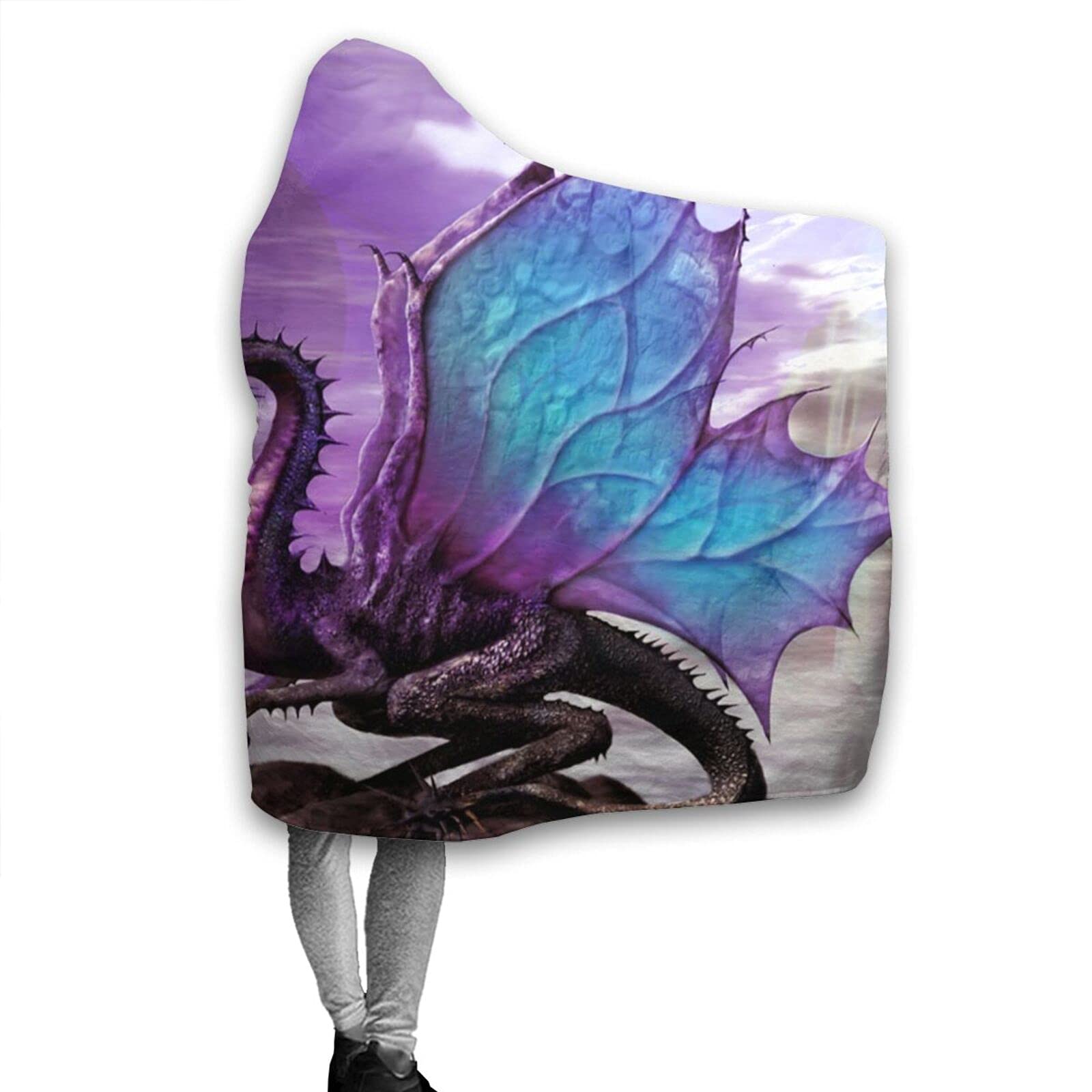 wsrgvab Dragon Fantasy Purple Hoodie Blanket Wearable Throw Blankets for Couch Blanket Hooded for Kids Teens Men Women