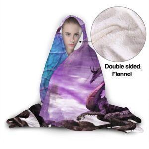 wsrgvab Dragon Fantasy Purple Hoodie Blanket Wearable Throw Blankets for Couch Blanket Hooded for Kids Teens Men Women