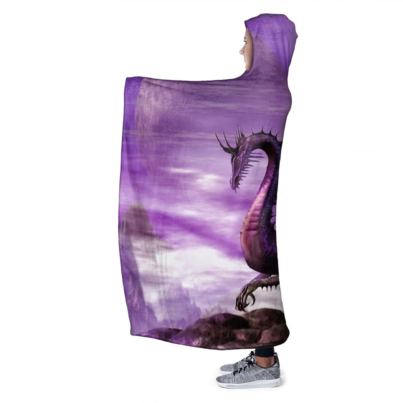 wsrgvab Dragon Fantasy Purple Hoodie Blanket Wearable Throw Blankets for Couch Blanket Hooded for Kids Teens Men Women