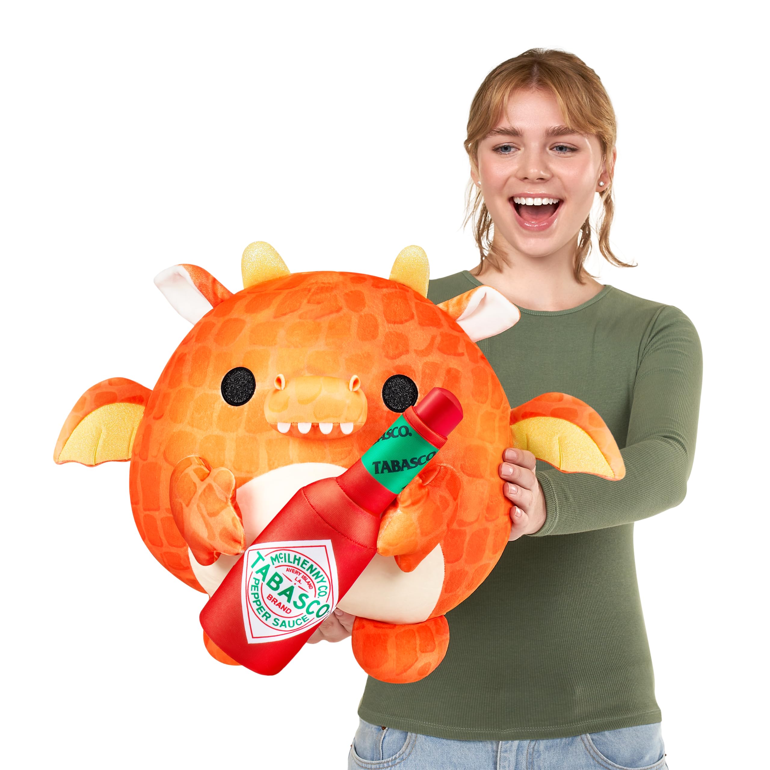 ZURU Snackles (Tabasco Dragon Super Sized 14 inch Plush by ZURU, Ultra Soft Plush, Collectible Plush with Real Licensed Brands, Stuffed Animal