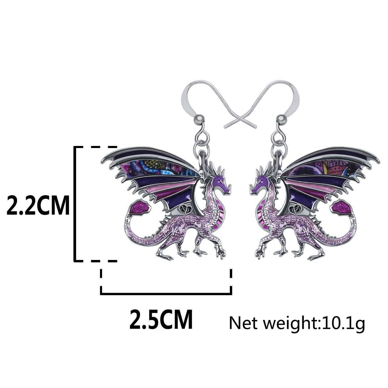 Enamel Alloy Dinosaur Fantasy Dragon Earrings Drop Dangle Unique Animal Jewelry for Women Dragons Gifts (Orchid Purple)