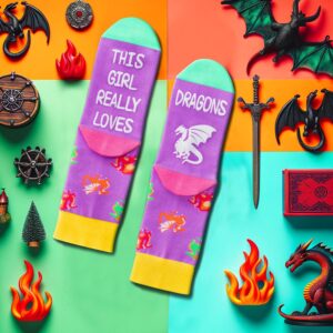 HAPPYPOP Crazy Dragon Gifts for Girls Kids, Silly Kids Girls Socks Dragon Girl Socks Dragon Stuff, Kids Socks for Girls 7-9 Years Old