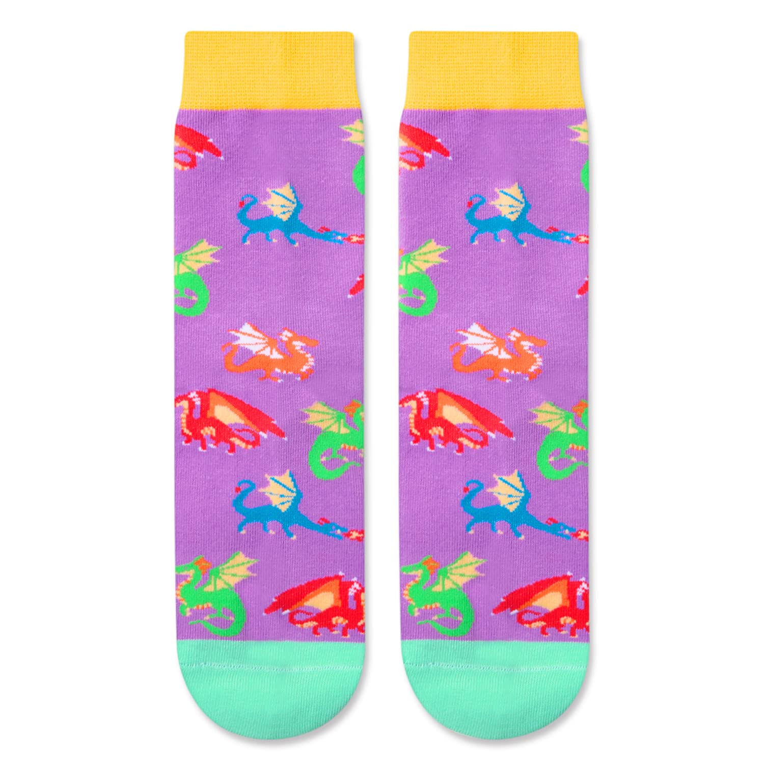 HAPPYPOP Crazy Dragon Gifts for Girls Kids, Silly Kids Girls Socks Dragon Girl Socks Dragon Stuff, Kids Socks for Girls 7-9 Years Old