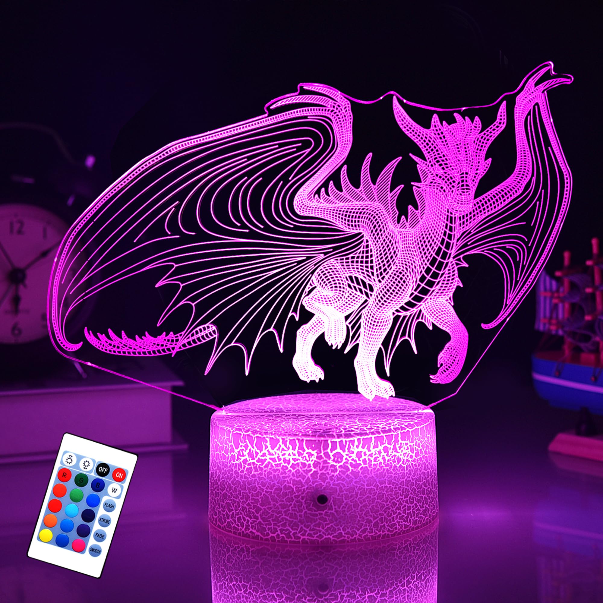 KYMELLIE Dragon Night Light Dragon LED Decor Lamp for Kid’s Room, Dragon Toys Touch with Remote control/16 Colors Timing Function, Dragon Gifts are Suitable for Boys/Girls Birthday & Xmas Holiday