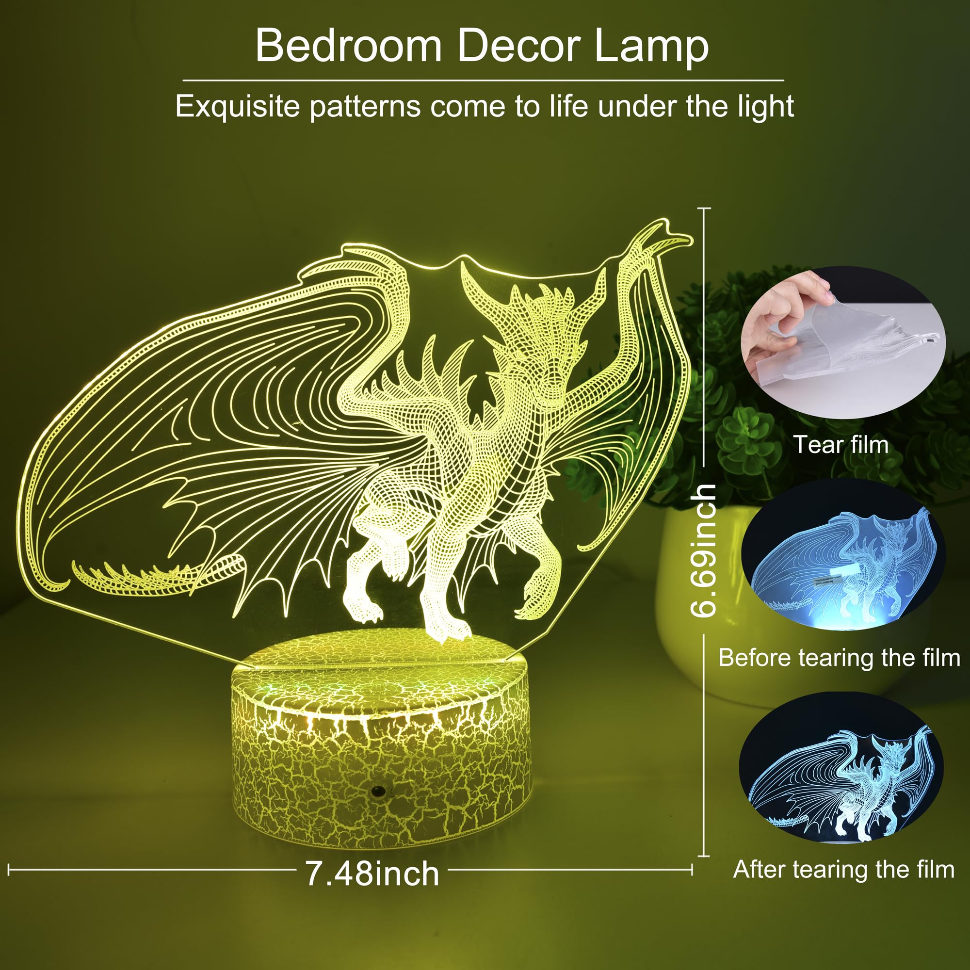 KYMELLIE Dragon Night Light Dragon LED Decor Lamp for Kid’s Room, Dragon Toys Touch with Remote control/16 Colors Timing Function, Dragon Gifts are Suitable for Boys/Girls Birthday & Xmas Holiday