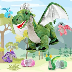 MorisMos Giant Dragon Stuffed Animal, Large Dragon Plush Toy with Baby Dragons Inside, Big Mommy Stuffed Dragon with Babies Set, Gifts for Kids, Boys on Christmas, Birthday (Green 21in)