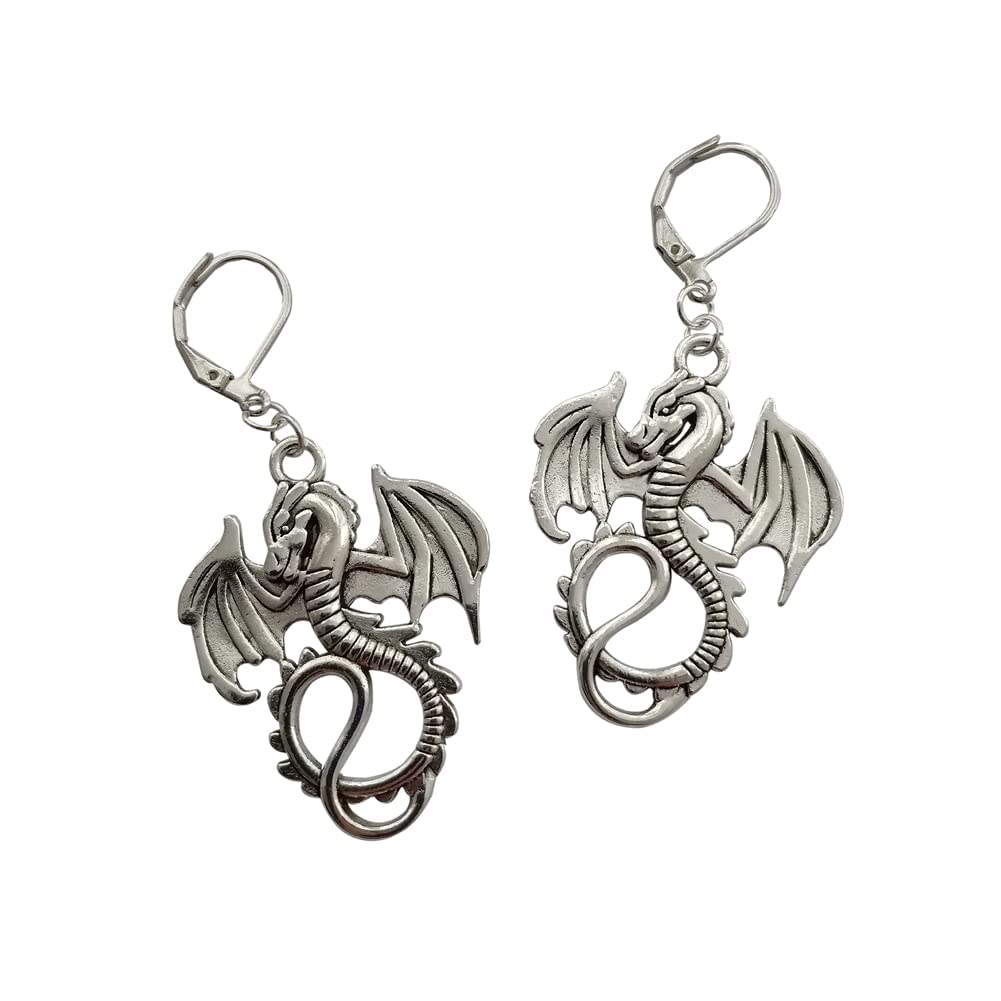 WYGUYO Dragon Leverback Earrings Antique Silver Color Big Earrings Cosplay Earrings