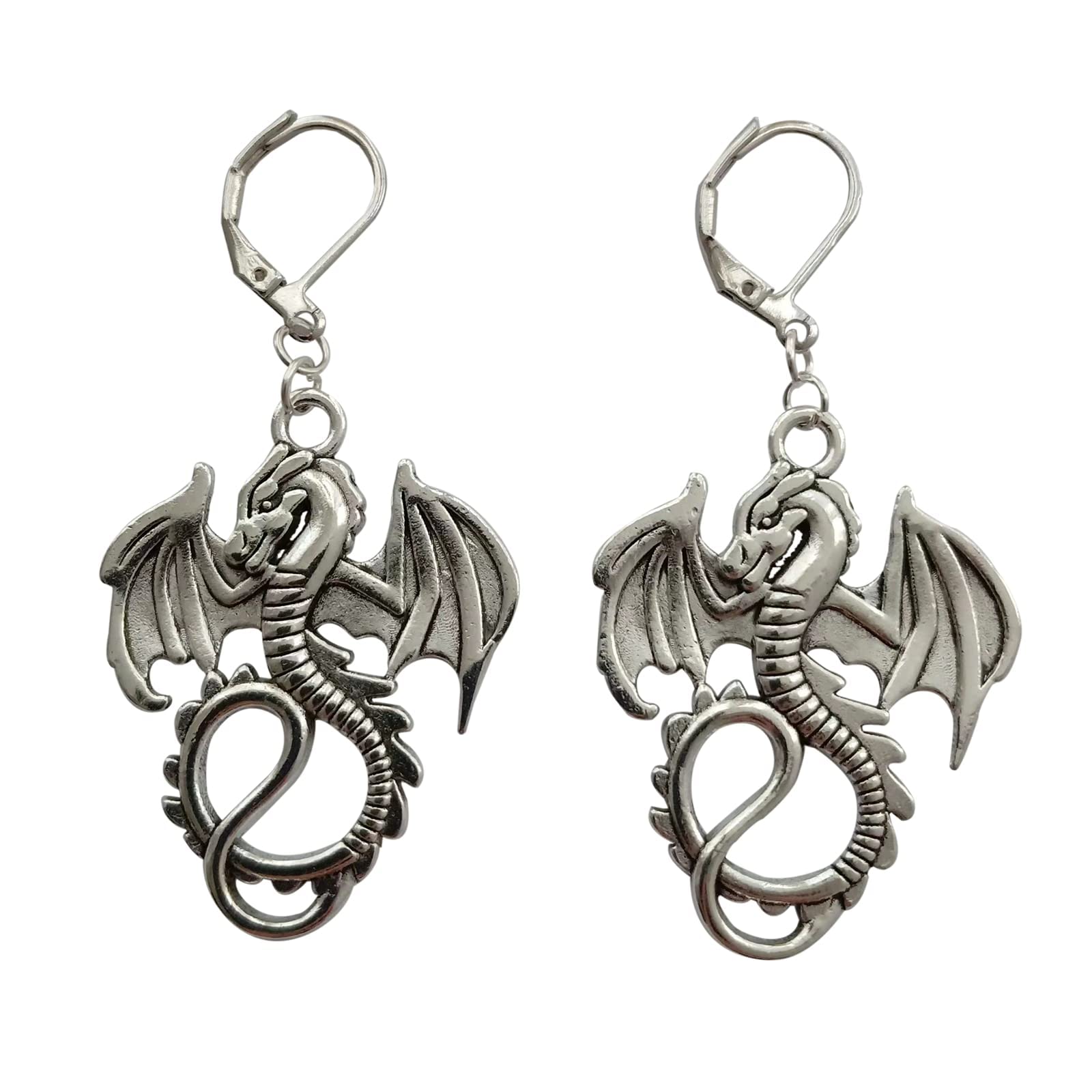 WYGUYO Dragon Leverback Earrings Antique Silver Color Big Earrings Cosplay Earrings