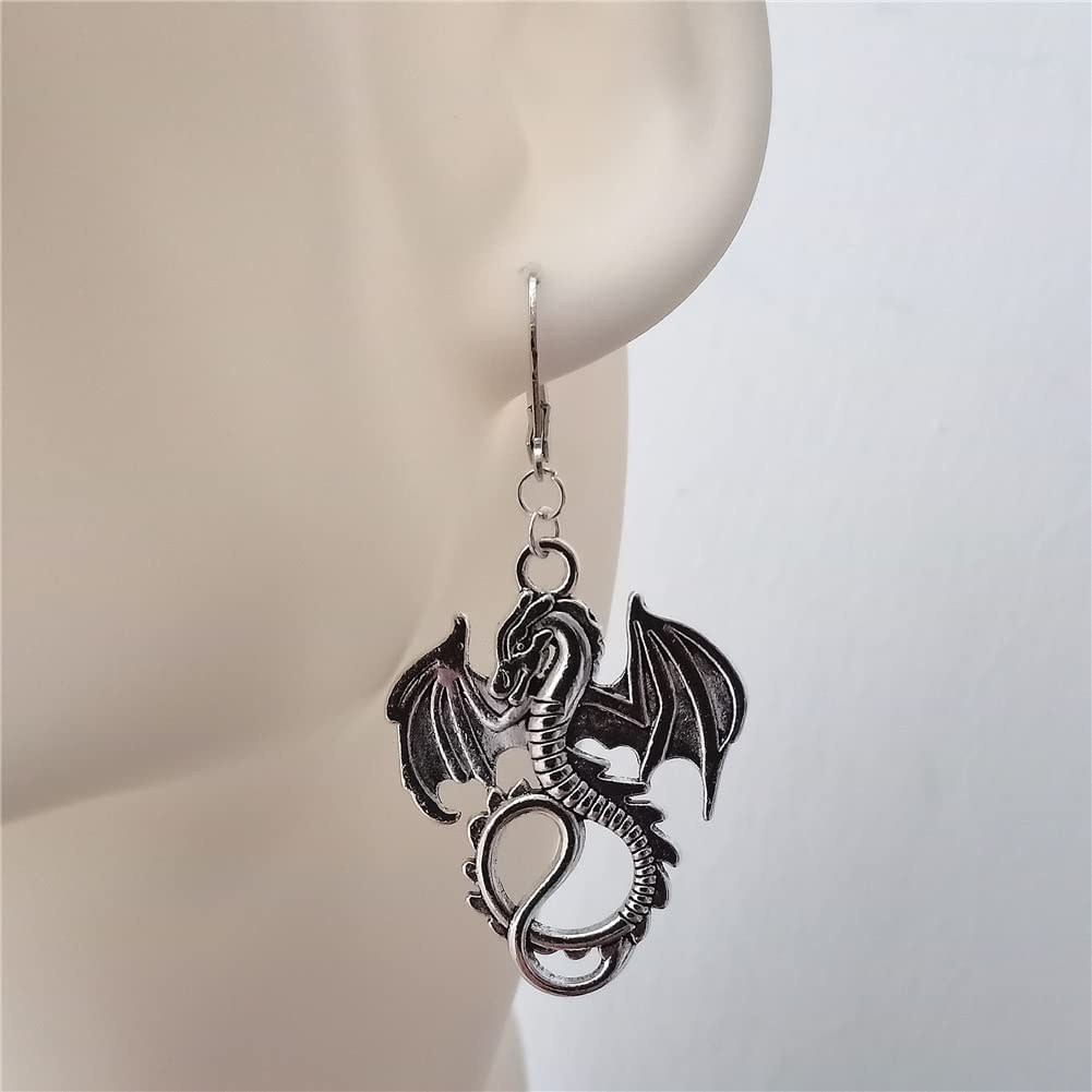 WYGUYO Dragon Leverback Earrings Antique Silver Color Big Earrings Cosplay Earrings