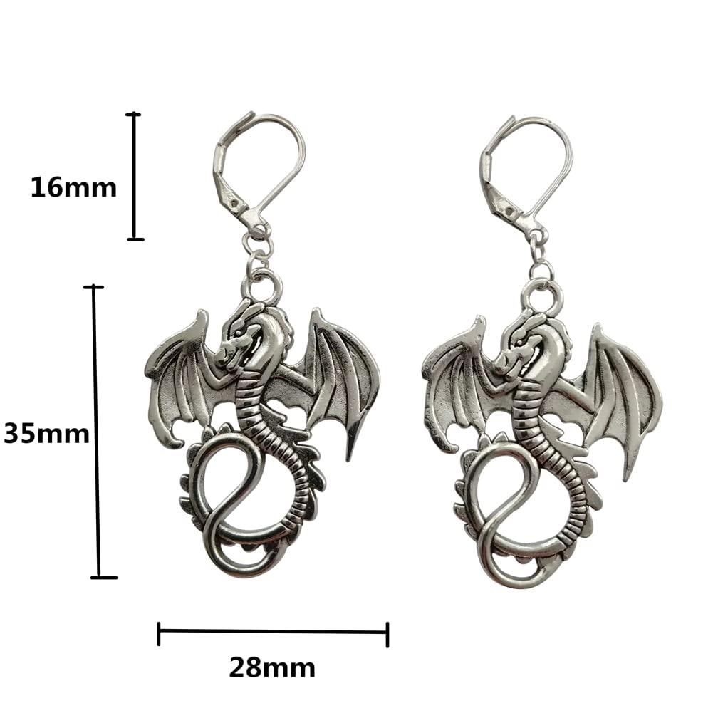 WYGUYO Dragon Leverback Earrings Antique Silver Color Big Earrings Cosplay Earrings