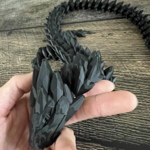 MunnyGrubbers - XL 26" Crystal Dragon Fidget Toy - Heavy Duty - 3D Printed Flexible Articulating Dragon Plastic Collectible Figurine - Surprise Egg Compatible - (Black Dragon)