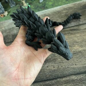 MunnyGrubbers - XL 26" Crystal Dragon Fidget Toy - Heavy Duty - 3D Printed Flexible Articulating Dragon Plastic Collectible Figurine - Surprise Egg Compatible - (Black Dragon)
