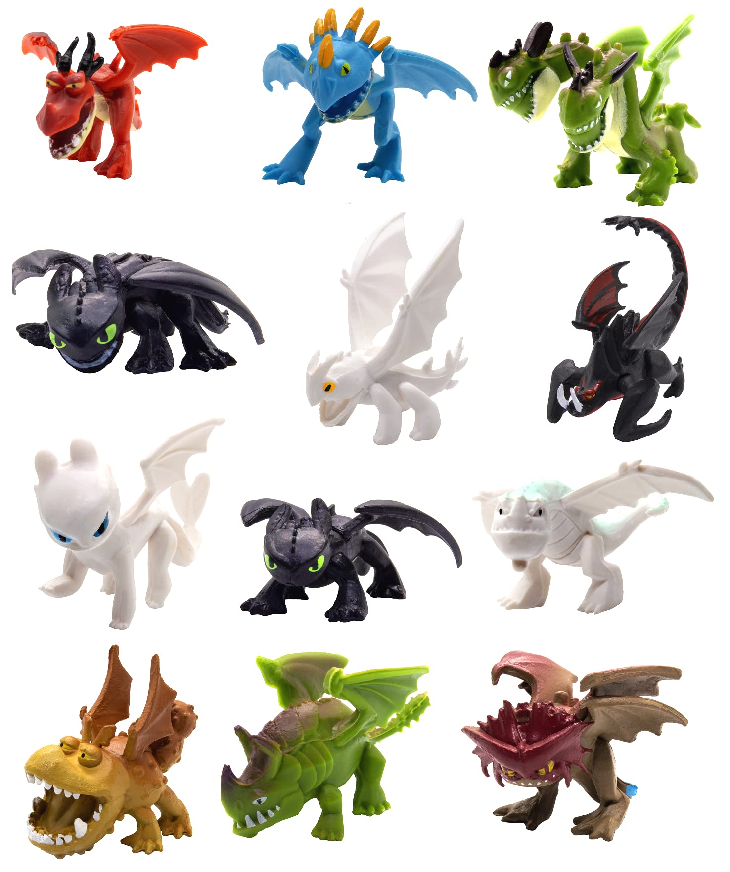 Toysvill Dragon httyd (Set of 12 pcs) / Light Fury, Night Fury (Toothless), Action Figures, Cake Toppers Figurines, Toys Gift Figure Toy