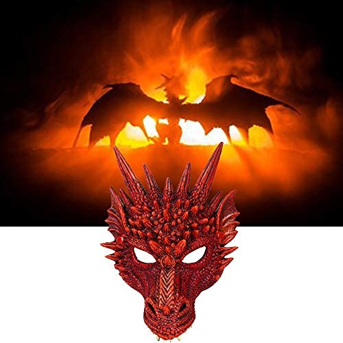 Alodidae 3D Dragon Mask Halloween Party Costume Cosplay for Adults Men, Scary Animal Half Face Masks (Red)