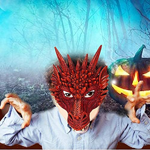 Alodidae 3D Dragon Mask Halloween Party Costume Cosplay for Adults Men, Scary Animal Half Face Masks (Red)