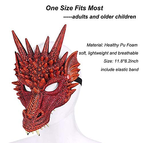 Alodidae 3D Dragon Mask Halloween Party Costume Cosplay for Adults Men, Scary Animal Half Face Masks (Red)