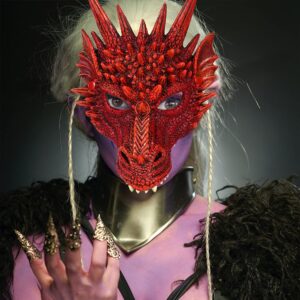 Alodidae 3D Dragon Mask Halloween Party Costume Cosplay for Adults Men, Scary Animal Half Face Masks (Red)