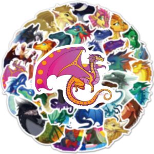 Cute Wings of Fire Dragon Stickers,60 Pack Fire Pterosaur Waterproof Vinyl Decals for Kids Teens Adults,Sticker for Laptop Water Bottle Skateboard Helmet(WOF Dragon)