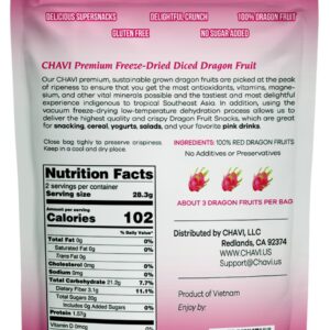 CHAVI Freeze-Dried Diced Dragon Fruit Snack - 2 Oz - Healthy 1 Ingredient Superfood - No Added Sugars or Preservatives - Non-GMO, Vegan, Gluten-Free…