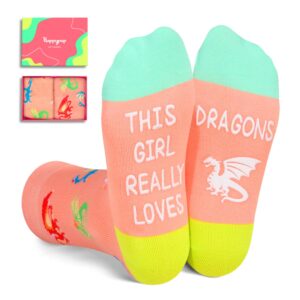 happypop crazy dragon gifts for girls kids, silly kids girls socks dragon girl socks dragon stuff, kids socks for girls 7-9 years old