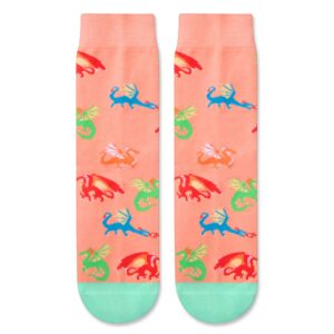 HAPPYPOP Crazy Dragon Gifts for Girls Kids, Silly Kids Girls Socks Dragon Girl Socks Dragon Stuff, Kids Socks for Girls 7-9 Years Old