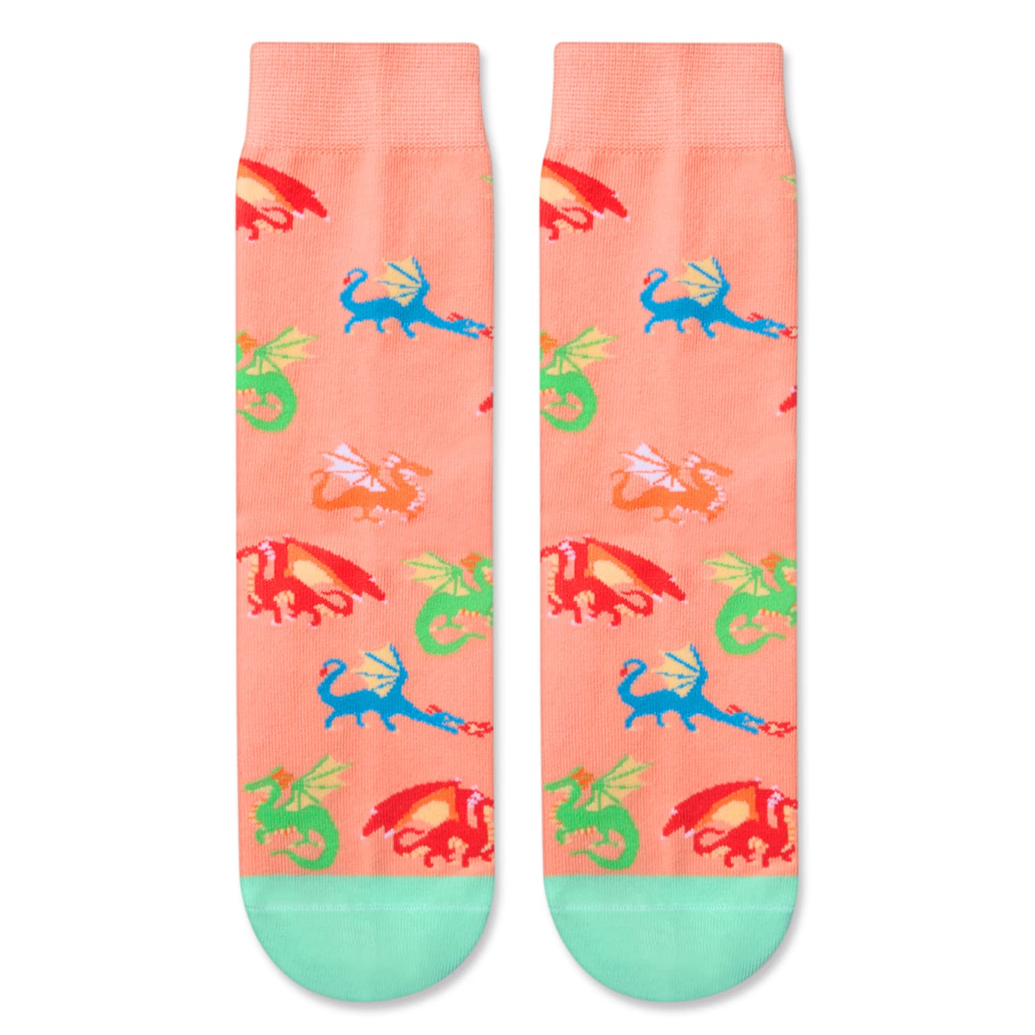 HAPPYPOP Crazy Dragon Gifts for Girls Kids, Silly Kids Girls Socks Dragon Girl Socks Dragon Stuff, Kids Socks for Girls 7-9 Years Old