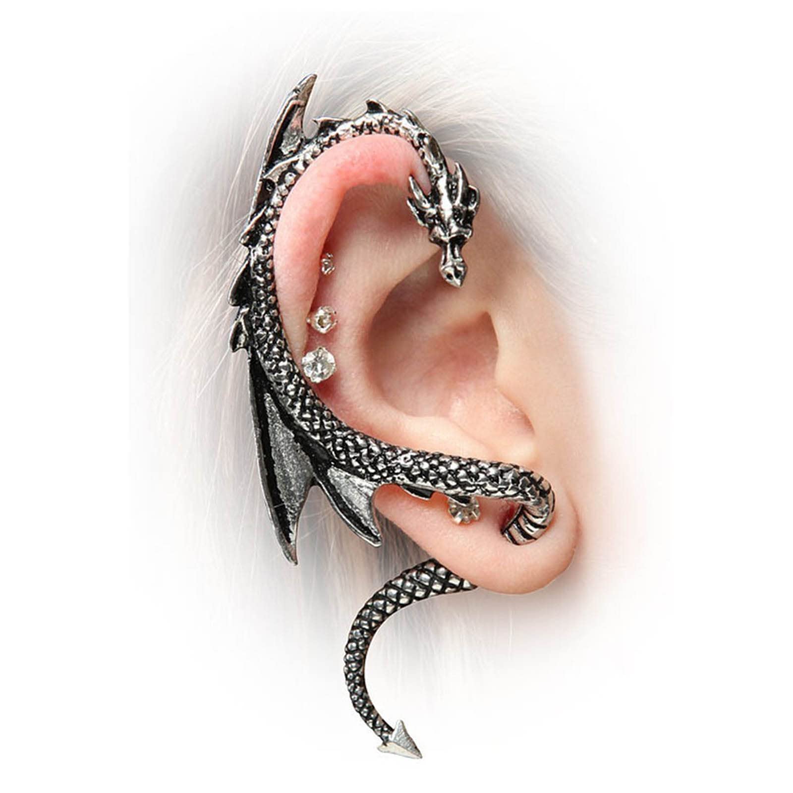 Yheakne Punk Dragon Cuff Wrap Earrings Silver Dragon Ear Climber Earrings Animal Cartilage Ear Crawler Earrings Gothic Clip on Wrap Earrings Jewelry for Women and Girls (Silver)