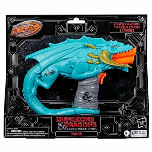 NERF Dungeons & Dragons Rakor Blaster, 4 Elite 2.0 Darts, Kids Outdoor Games, D&D Blaster Toys for Ages 8 & Up