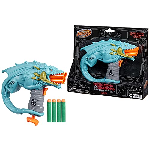 NERF Dungeons & Dragons Rakor Blaster, 4 Elite 2.0 Darts, Kids Outdoor Games, D&D Blaster Toys for Ages 8 & Up