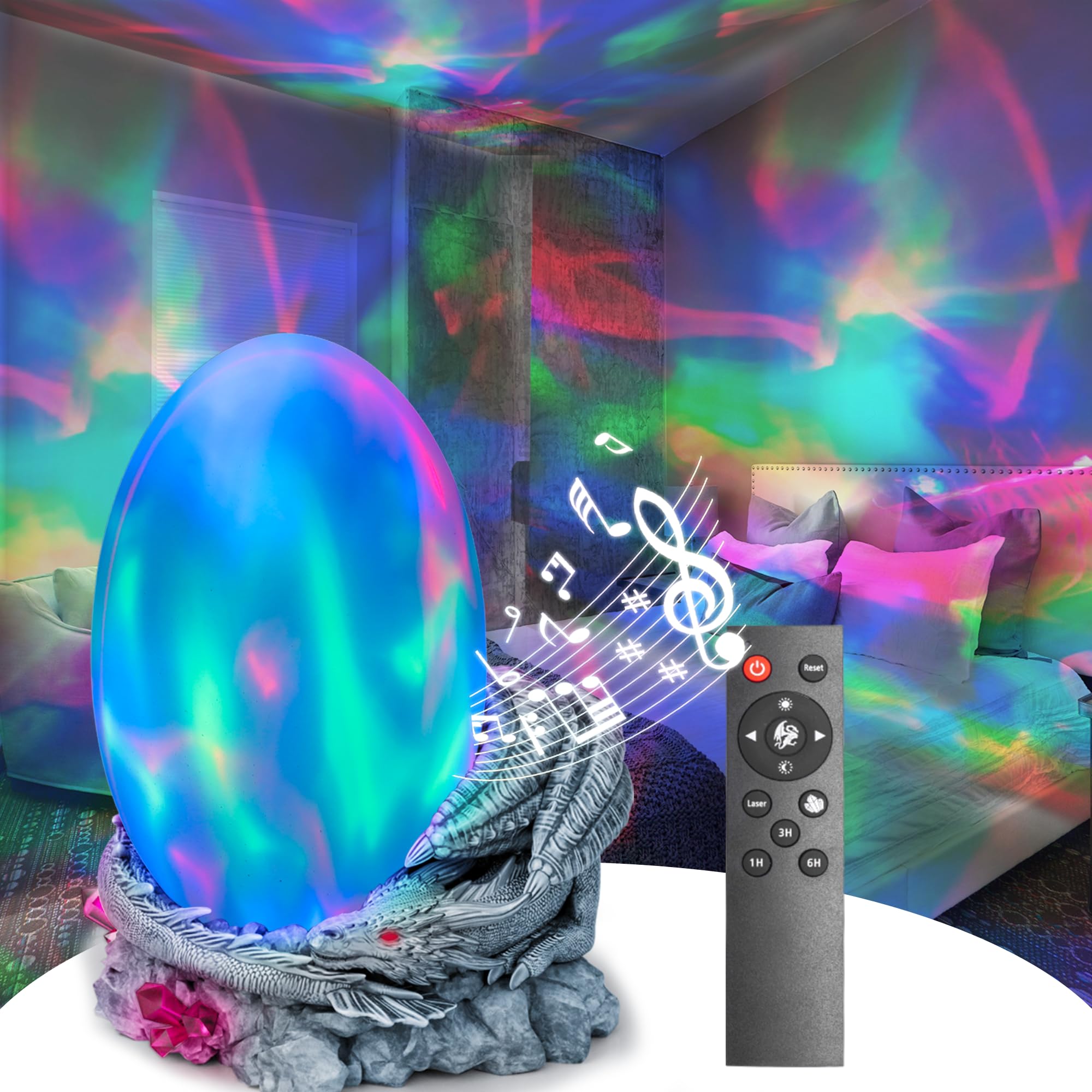 YOYEE Dragon Egg Lamp, Nebula Night Light, Nice Christmas Gifts, Music Speaker and White Noise Machine. Mood Ambiance Lighting for Gaming Desk Decor. Aesthetic Dragon Decor