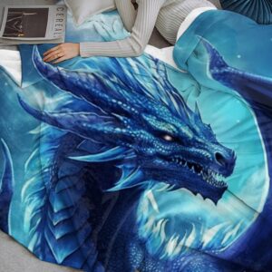 Blue Dragon Throw Blanket Dragon Blanket Gifts for Dragon Lovers Soft Flannel Blanket Gifts for Boys Girls Woman Man Blue Dragon Blanket for Living Room Sofa Decor 40"x50"for Kids/Children