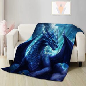 Blue Dragon Throw Blanket Dragon Blanket Gifts for Dragon Lovers Soft Flannel Blanket Gifts for Boys Girls Woman Man Blue Dragon Blanket for Living Room Sofa Decor 40"x50"for Kids/Children