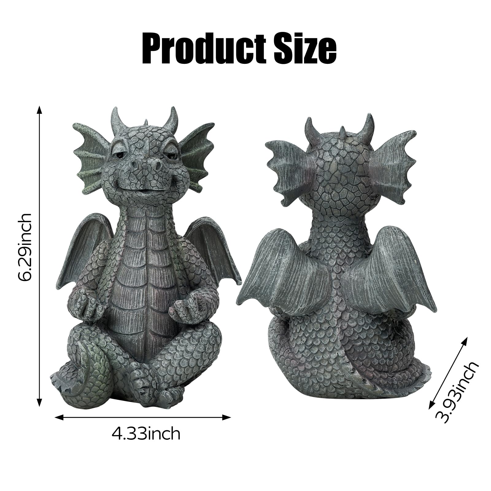 UTTCMK Garden Dragon Statue Decor - Meditation Dragon Sculpture Figurine Outdoor Decoration, Zen Yoga Garden Art Sculpture for Patio Lawn Yard Balcony Indoor Decor Gift(Hands Flat)