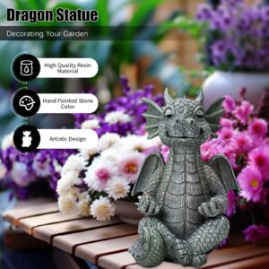 UTTCMK Garden Dragon Statue Decor - Meditation Dragon Sculpture Figurine Outdoor Decoration, Zen Yoga Garden Art Sculpture for Patio Lawn Yard Balcony Indoor Decor Gift(Hands Flat)