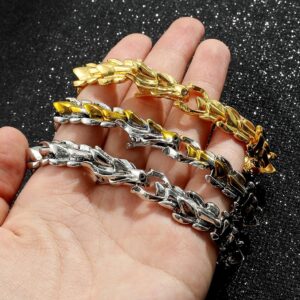 KF Ornament Vintage Dragon Design Bracelets for Men - Marine-Grade Titanium Steel, Waterproof, Rust-Proof, and Scratch-Resistant (Gold, 8.66in)