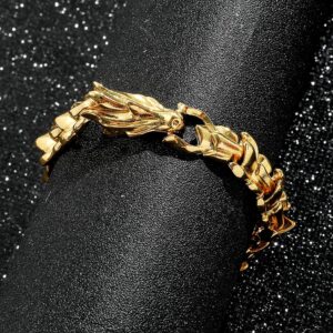 KF Ornament Vintage Dragon Design Bracelets for Men - Marine-Grade Titanium Steel, Waterproof, Rust-Proof, and Scratch-Resistant (Gold, 8.66in)