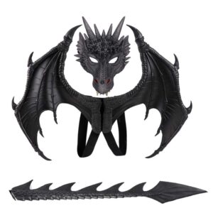 yinrunx dragon cosplay costumes,props wing and tail children's halloween dress up clothes party decorations set (black dragon costume)