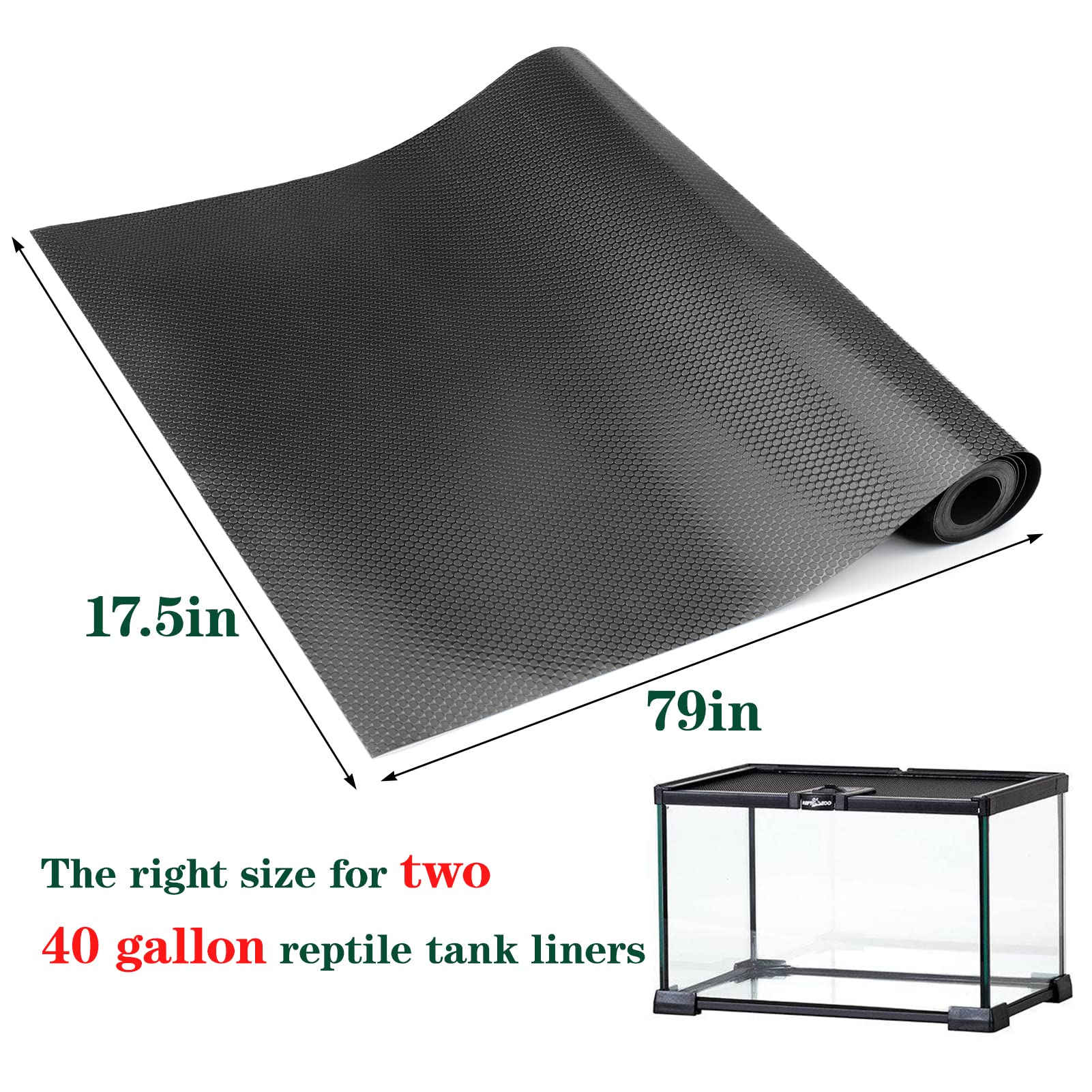 Vodolo Bearded Dragon Tank Accessories, Reptile Terrarium Carpet Substrate for Leopard Gecko, Lizard, Iguana, Snake, Tortoise, Non-Adhesive Reptile Habitat Bedding(Black 79inch)