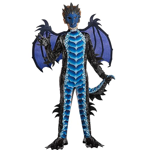 Spooktacular Creations Halloween Kids Boys Black and Blue Dragon costume, Dragon Wings and Mask for Halloween Parties, Cosplay-S(5-7yr)