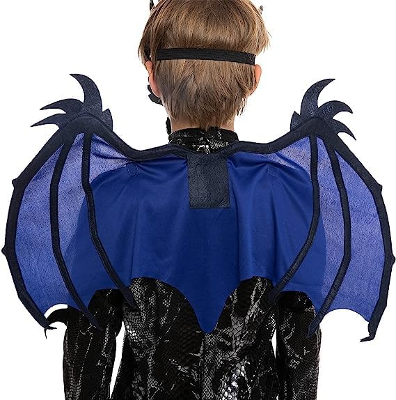 Spooktacular Creations Halloween Kids Boys Black and Blue Dragon costume, Dragon Wings and Mask for Halloween Parties, Cosplay-S(5-7yr)